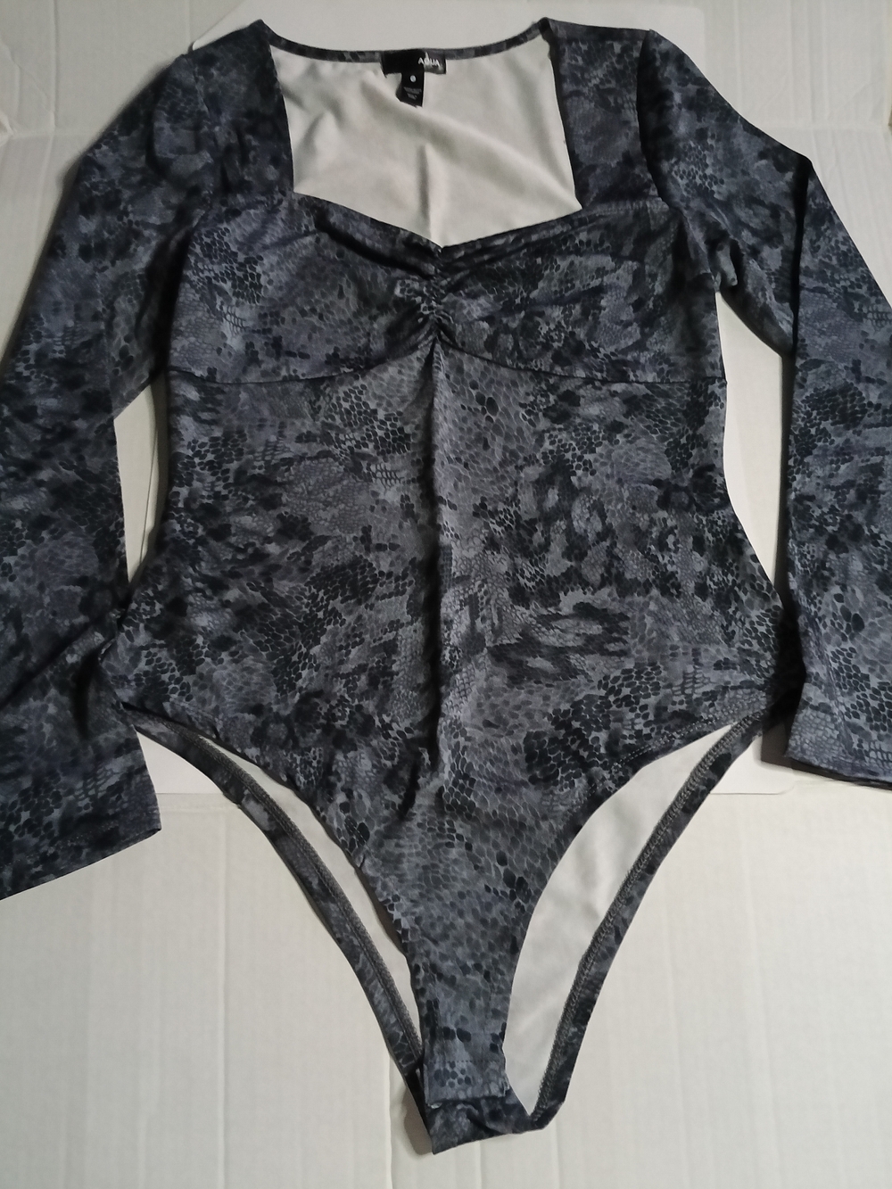 Aqua Charcoal Snake-Print Long Sleeve Bodysuit